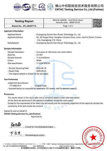 Porcelana FOSHAN RUIXIN NON WOVEN CO.,LTD certificaciones